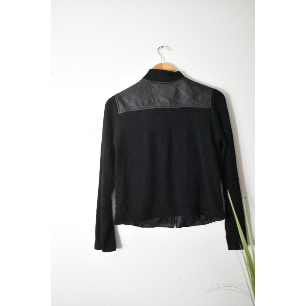 Jaclyn Smith Leather Knit Jacket Womens M Black Y2K Mixed Media Full Zip Moto - Picture 7 of 9